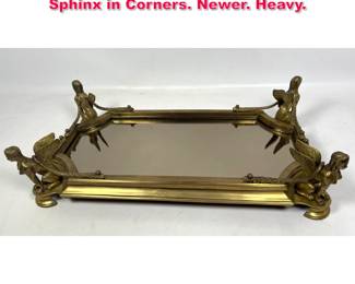 Lot 346 Brass Mirror Bureau Plat. Figural Sphinx in Corners. Newer. Heavy. 