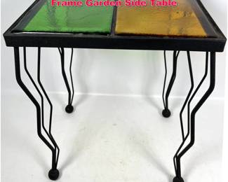 Lot 17 Post Modern Fused Glass Top Iron Frame Garden Side Table