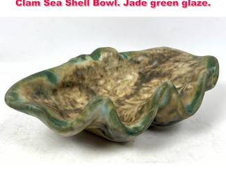 Lot 129 McCarty Pottery large jade sea shell Clam Sea Shell Bowl. Jade green glaze. 