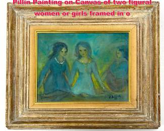 Lot 118 Mid Century Modern Vintage Polia Pillin Painting on Canvas of two figural women or girls framed in o