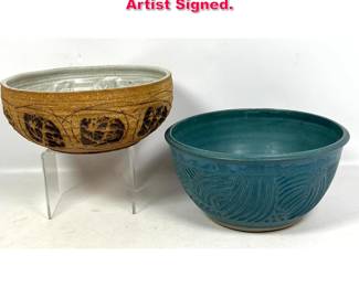 Lot 142 2pcs Studio Art Pottery Bowls. Artist Signed. 