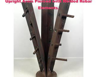 Lot 116 Brutalist Steel Abstract Sculpture. 3 Upright Arms Pierced with Welded Rebar Elements. 