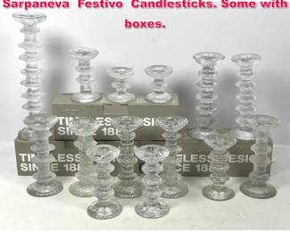 Lot 304 14pcs Iittala Finland Crystal Timo Sarpaneva Festivo Candlesticks. Some with boxes.