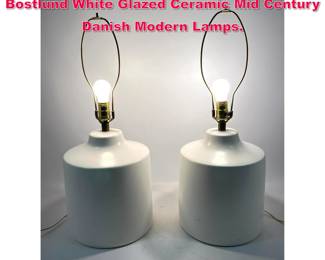 Lot 309 Pair Large Lotte and Gunnar Bostlund White Glazed Ceramic Mid Century Danish Modern Lamps.