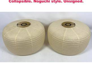 Lot 535 Pair creamy color paper chandeliers. Collapsible. Noguchi style. Unsigned. 
