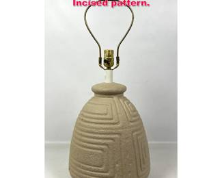 Lot 64 Heavy Stone Finish Table Lamp. Incised pattern. 