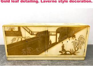 Lot 513 Asian Style Chinoiserie Cabinet with Gold leaf detailing. Laverne style decoration. 