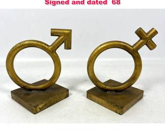 Lot 179 C Jere bookends. Sexes Gilt Iron. Signed and dated 68 