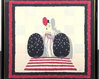 Lot 308 Framed Erte Silk Scarf. Lafayette