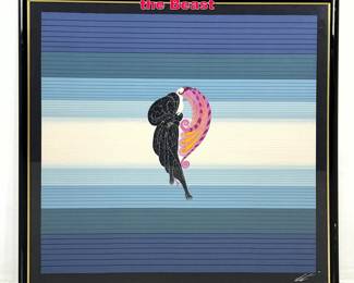 Lot 312 Framed Erte Silk Scarf. Beauty and the Beast