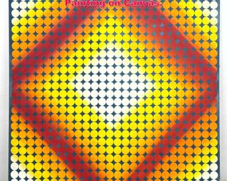 Lot 375 Large Mid Century Modern Op Art Painting on Canvas. 