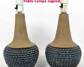 Lot 214 Pair Danish Modern Soholm Pottery Table Lamps signed. 