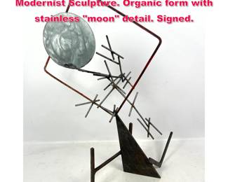 Lot 202 CHRIS HILTEY Steel and Iron Modernist Sculpture. Organic form with stainless moon detail. Signed. 
