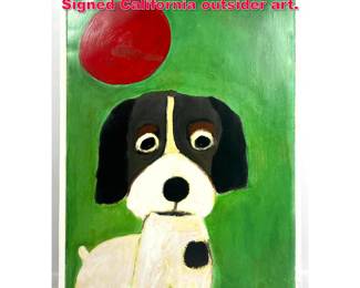Lot 404 Dog with sun Oil painting on Canvas. Signed California outsider art. 