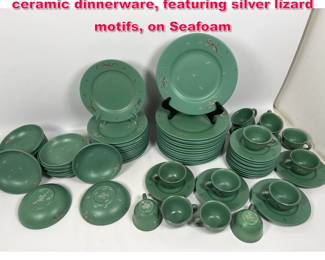 Lot 287 70pcs Emilia Castillo silver overlay ceramic dinnerware, featuring silver lizard motifs, on Seafoam 