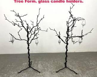 Lot 297 Pair Twisted Iron Floor Candelabras Tree Form. glass candle holders.