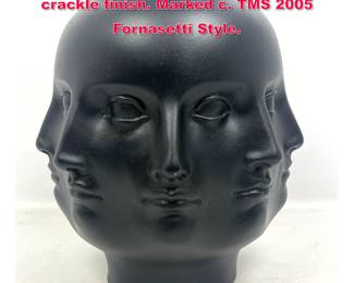 Lot 28 TMS 2005 Perpetual Face Vase. Black crackle finish. Marked c. TMS 2005 Fornasetti Style. 