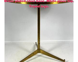 Lot 3 Paul McCobb Calvin cigarette table. Brass plated steel base. White glass top. Tripod legs.