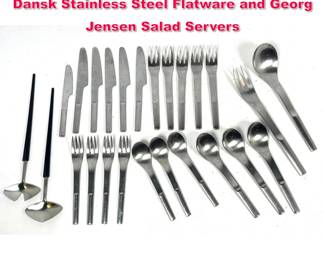Lot 57 Danish Modern Jens Quistgaard Dansk Stainless Steel Flatware and Georg Jensen Salad Servers