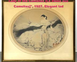 Lot 41 LOUIS ICART Dry point Etching Print. Lady of the Camelias La Dame aux Camelias, 1927. Elegant lad