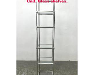 Lot 557 Tall Square Aluminum Etagere Shelf Unit. Glass shelves. 