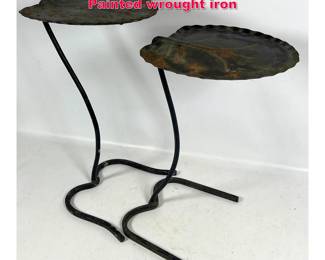 Lot 536 Pr Salterini lily pad side tables. Painted wrought iron