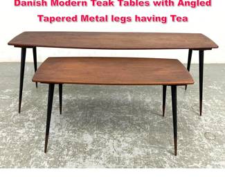 Lot 237 2pc Set Svend Aage HolmSorensen Danish Modern Teak Tables with Angled Tapered Metal legs having Tea