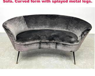 Lot 321 Italian Gio Ponti Style Loveseat Sofa. Curved form with splayed metal legs. 