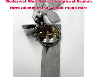 Lot 333 Brutalist Don Drumm style Modernist Wall Mirror. Sculptural Drumm form aluminum has small round mirr