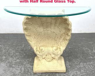 Lot 340 Decorator Shell Form Base Console with Half Round Glass Top. 