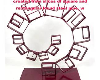 Lot 541 Joe Seltzer Red Spiral Sculpture created from slices of square and rectangular found steel pipe, w