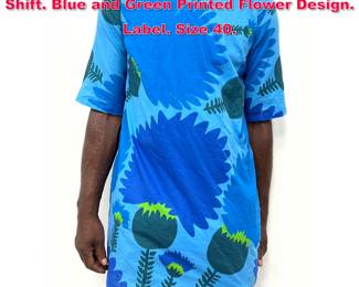 Lot 465 MARIMEKKO Finland Cotton Dress Shift. Blue and Green Printed Flower Design. Label. Size 40. 