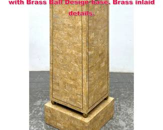 Lot 322 Travertine Overlay Pedestal Stand with Brass Ball Design base. Brass inlaid details. 
