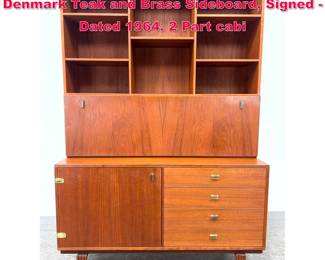Lot 230 Peter Lovig Nielsen Danish Modern Denmark Teak and Brass Sideboard, Signed Dated 1964. 2 Part cabi