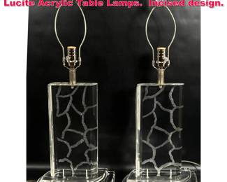 Lot 335 Pair Van Teal Mid Century Modern Lucite Acrylic Table Lamps. Incised design. 