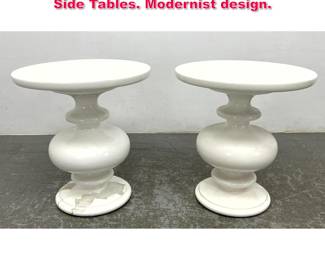 Lot 537 Pr High Gloss White Finish Bulbous Side Tables. Modernist design. 