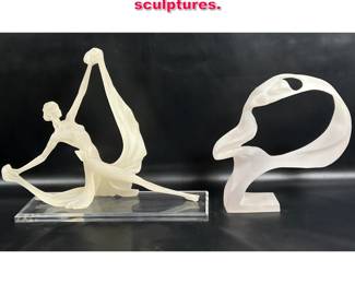 Lot 145 2pc Frosted Lucite dancing figures sculptures.