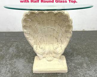 Lot 336 Decorator Shell Form Base Console with Half Round Glass Top. 