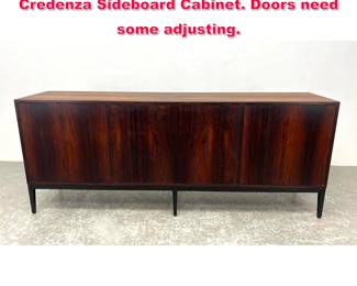 Lot 250 Mid Century Modern Rosewood Credenza Sideboard Cabinet. Doors need some adjusting. 
