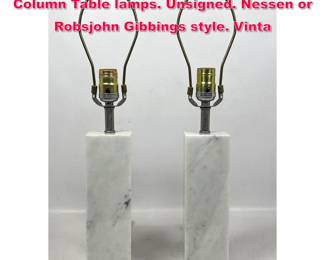 Lot 430 Pair Diminutive Marble Square Column Table lamps. Unsigned. Nessen or Robsjohn Gibbings style. Vinta