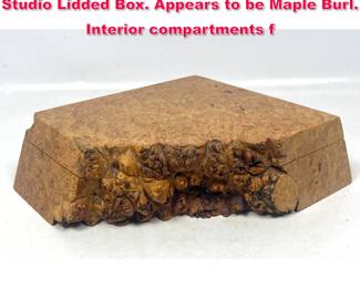 Lot 207 MICHAEL ELKAN Burl Wood Artisan Studio Lidded Box. Appears to be Maple Burl. Interior compartments f