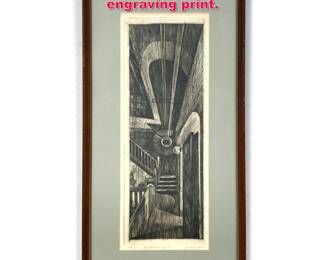 Lot 251 Armin Landeck stairs to the roof engraving print.