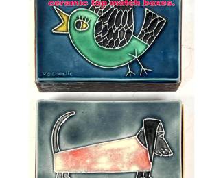 Lot 137 2 pcs Union Parlor Brussels glazed ceramic top match boxes. 