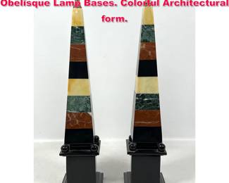 Lot 539 Stepped Natural Stone and Marble Obelisque Lamp Bases. Colorful Architectural form. 