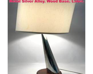Lot 313 NAMBE Wind Table lamp. Nambe s 8 Metal Silver Alloy. Wood Base. Label. 