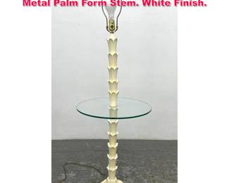 Lot 517 Hollywood Regency Lamp Table. Metal Palm Form Stem. White Finish. 