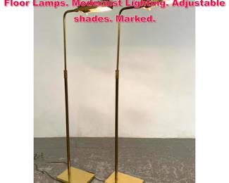 Lot 492 Pr KOCH LOWY Brass Adjustable Floor Lamps. Modernist Lighting. Adjustable shades. Marked.