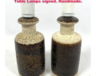 Lot 225 Pair Danish Modern Soholm Pottery Table Lamps signed. Handmade.