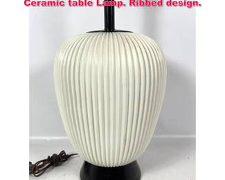 Lot 96 Gerald Thurston for Lightolier White Ceramic table Lamp. Ribbed design. 