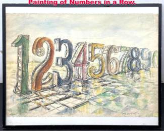 Lot 356 Peter Passuntino Watercolor Painting of Numbers in a Row. 